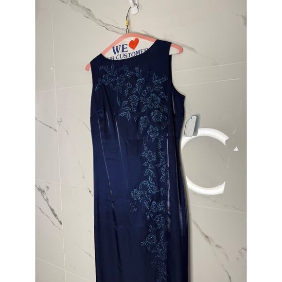 Vintage 90’s Y2K Blue Sleeveless Gown With Floral Glitter dark romantic 8 prom - Picture 1 of 7